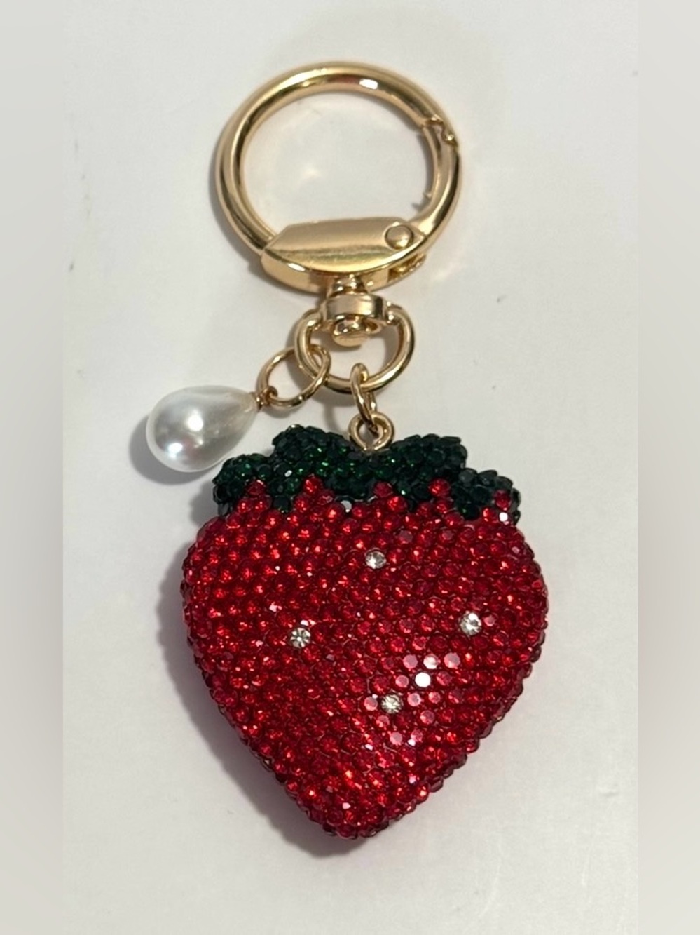 Strawberry Rhinestone Keychain Charm (1) Pink Red Sparkly Fruit 🍓 💫 2 for $25 - Picture 4 of 4